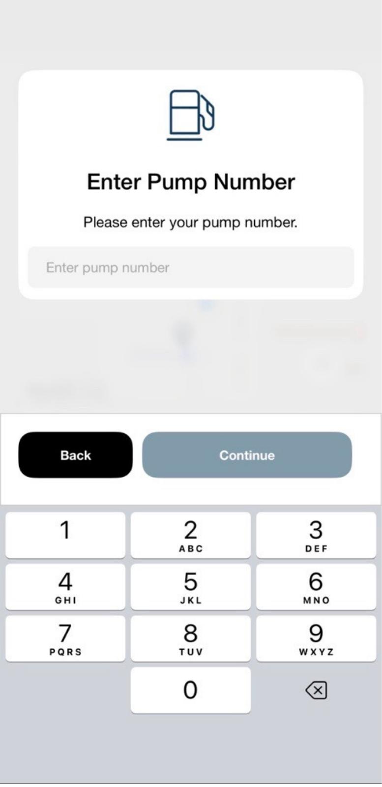 Holiday Oil app screen 4: Enter your pump number