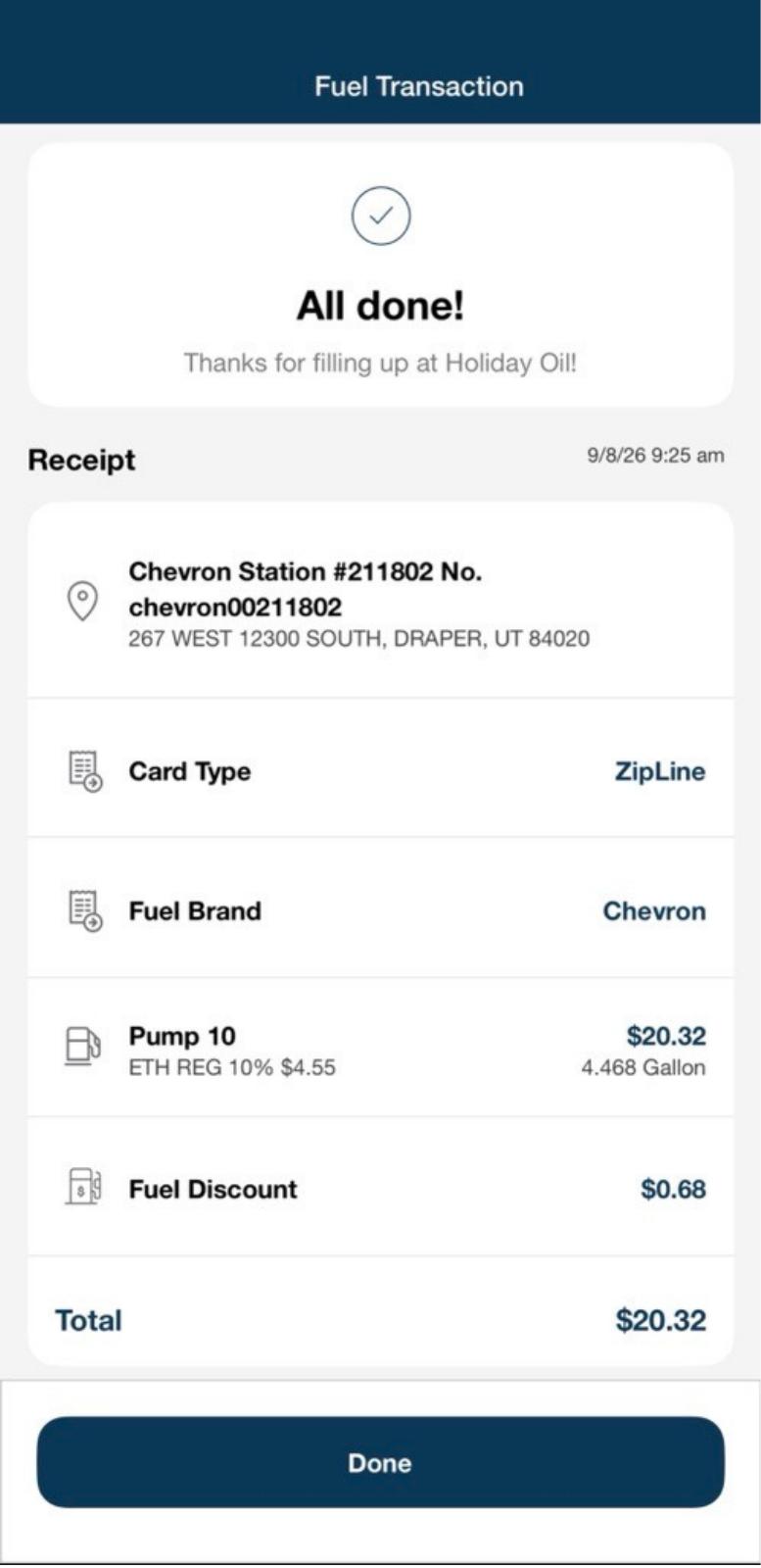 Holiday Oil app screen 8: All done