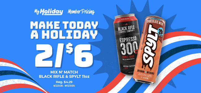 Mix and match Black Rifle Coffee and SPYLT 11oz, two for $6 with MyHoliday member pricing