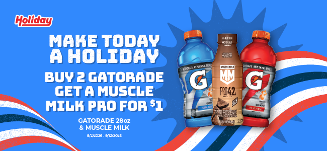 Buy two Gatorade 28oz and get a Muscle Milk Pro for $1