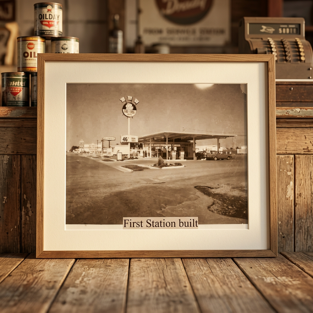 Framed archive print of the first Holiday station